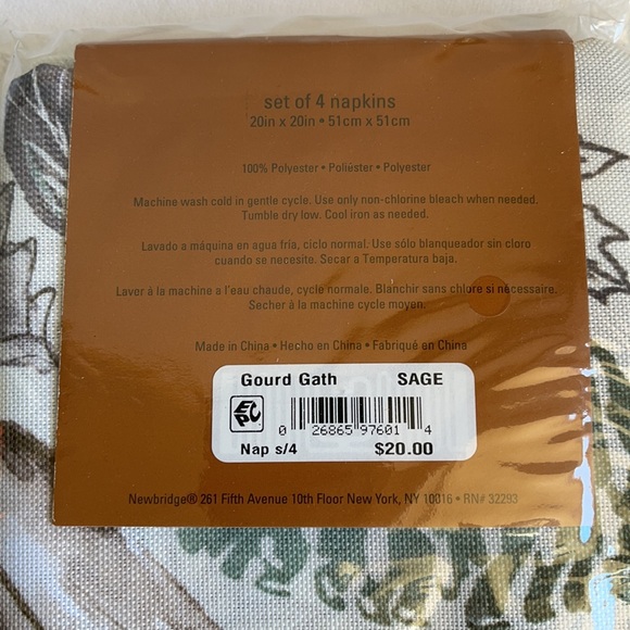 Holiday at Home Gourd Gath Sage Set of 20 Napkins. Brand New With tags. - Picture 4 of 6